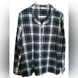 LL Bean Flannel Pajama Top Women's Small Sleepwear Blue Scotch Plaid Tartan Cozy